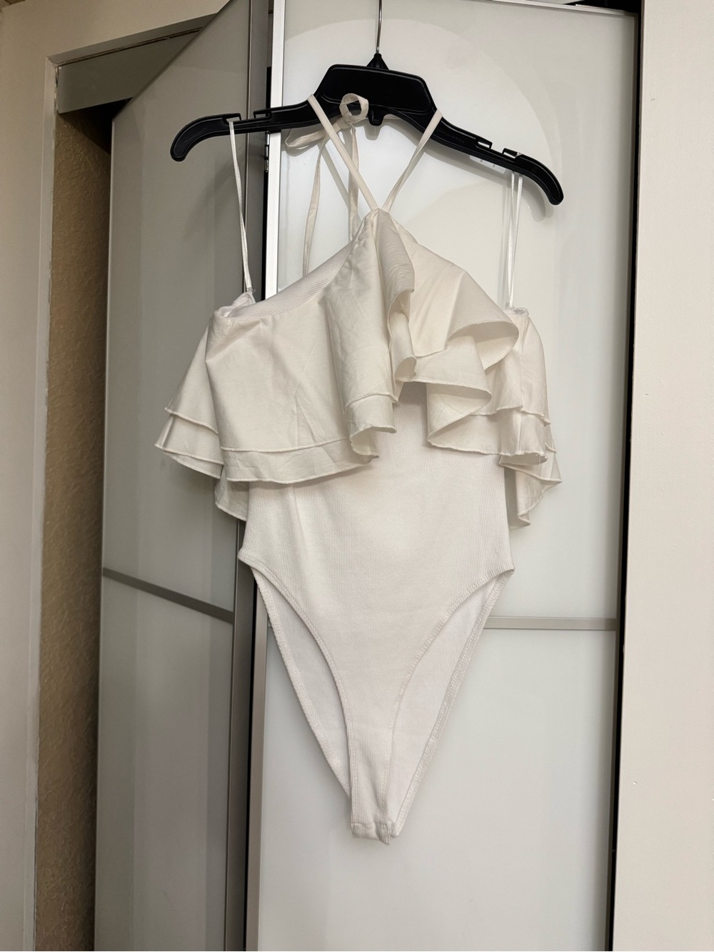 Zara white Ruffle One-Piece bodysuit.